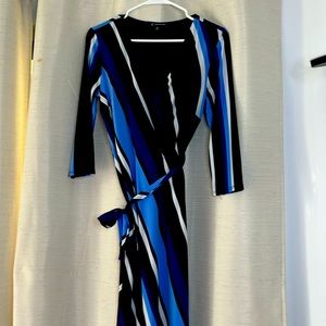 Blue dress with black and white stripes. Size Petite, M (PM)